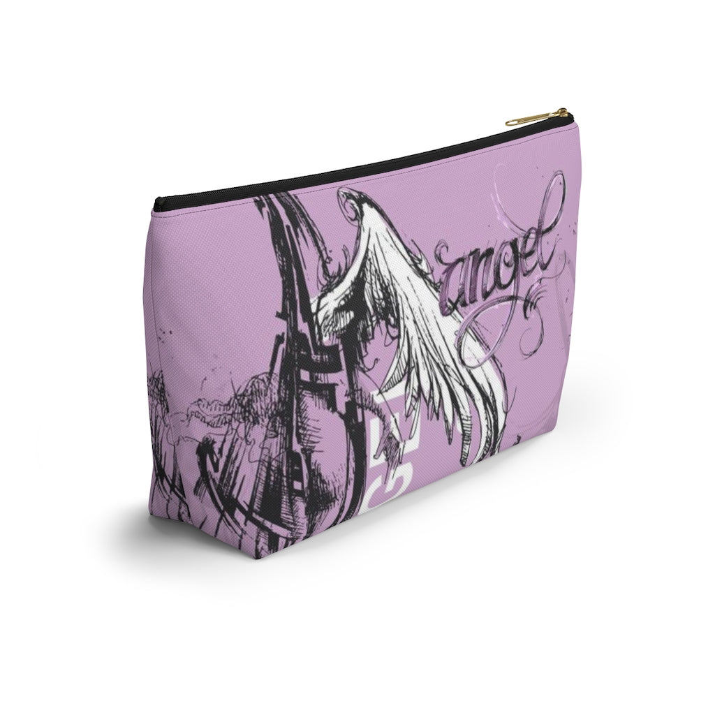 Angel Wing Cosmetic Pouch w T-bottom, Accessory Pouch, Purple