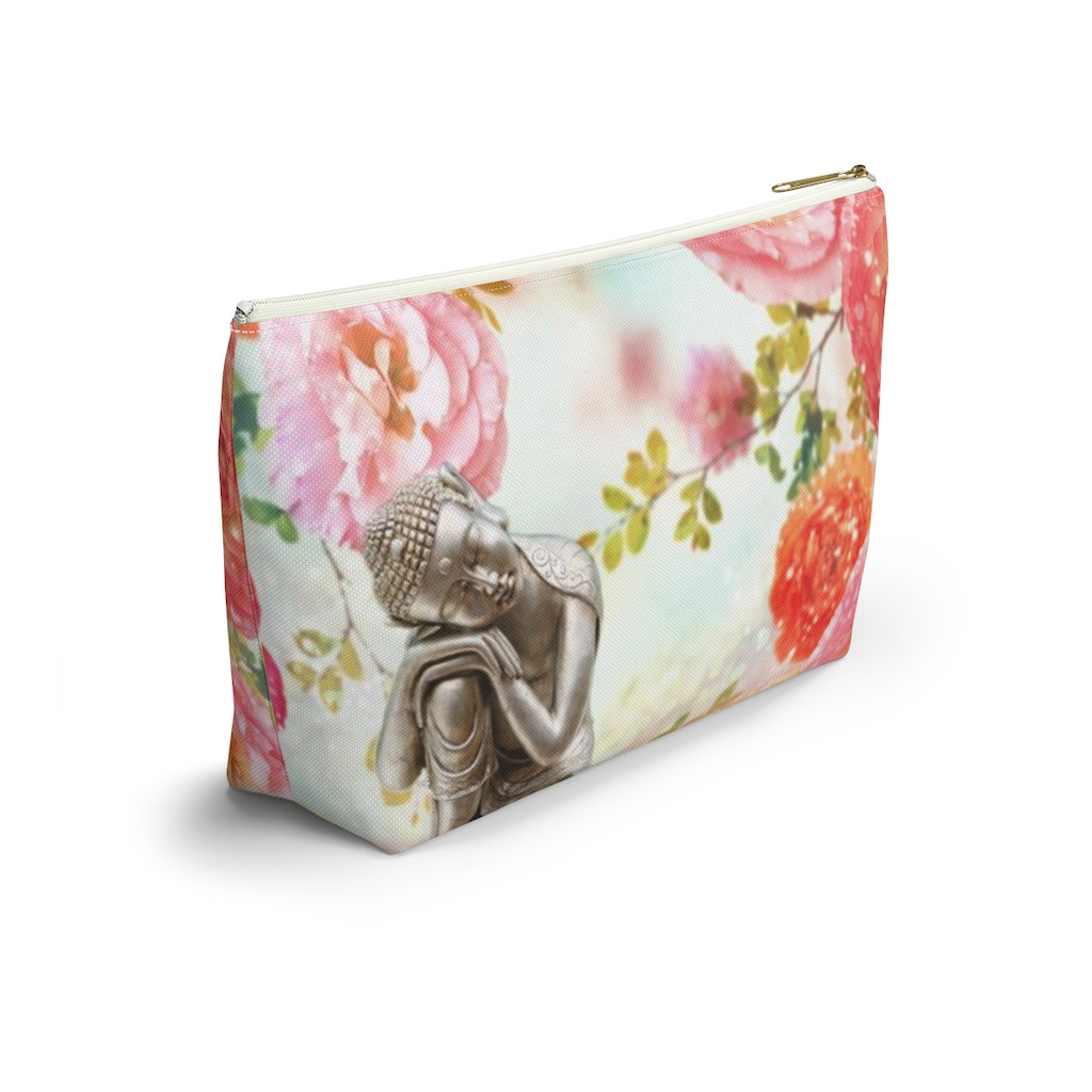 Buddha Cosmetic Pouch w T-bottom, Accessory Pouch, Rose