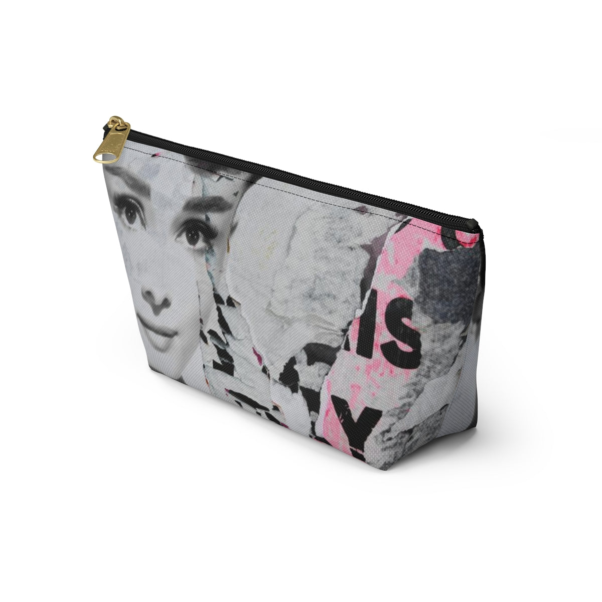 Audrey Hepburn Cosmetic Pouch w T-bottom, Accessory Pouch, Distressed Poster