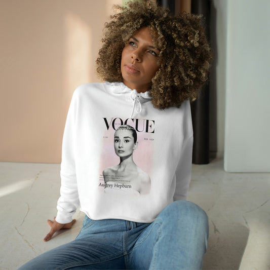 Audrey Hepburn VOGUE Magazine Cover Crop Hoodie, Crop Sweatshirt, Cropped Pullover, Crop Fleece, Crop Top - Audrey Hepburn