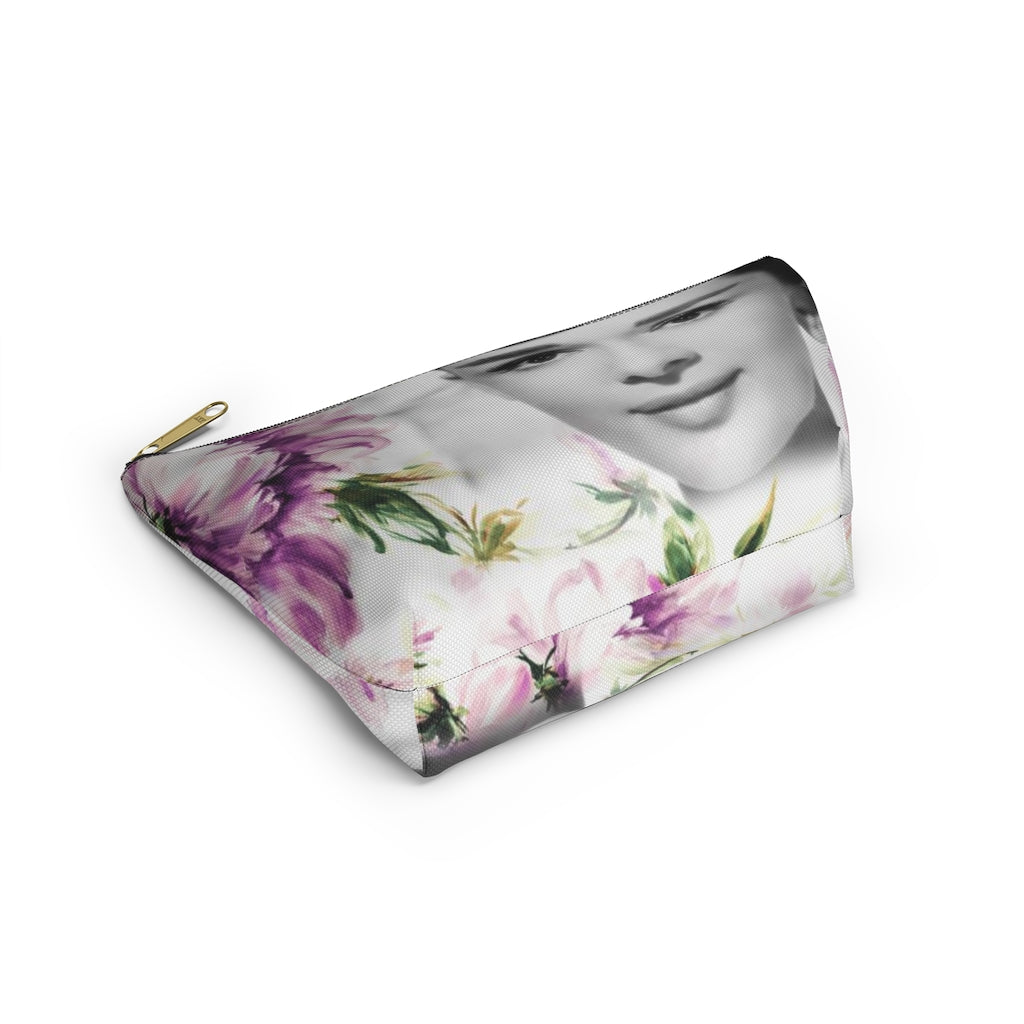 Audrey Flower Cosmetic Pouch w T-bottom, Accessory Pouch, Purple