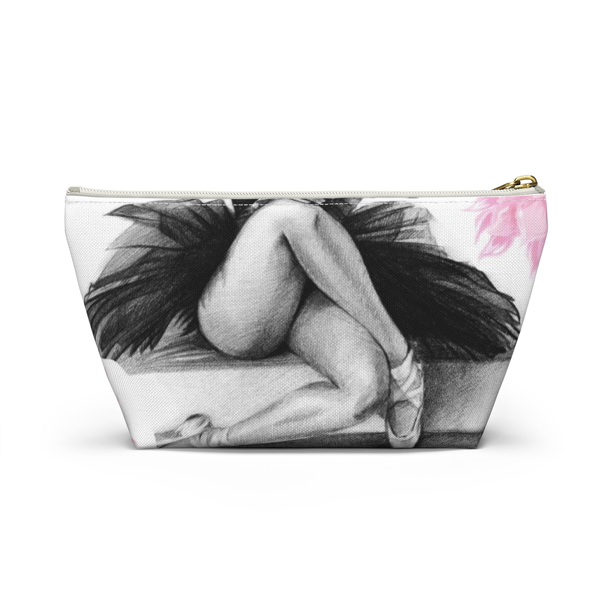 Ballet Cosmetic Pouch w T-bottom, Accessory Pouch, Pink Flowers