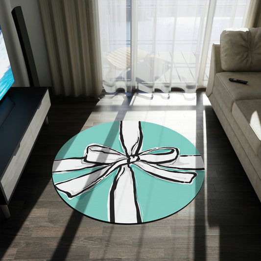 Hand Drawn Little Blue Box Chenille Round Rug - 60 Inch Floor Mat - Custom and Personalized Rug - Breakfast at Tiffany Inspired