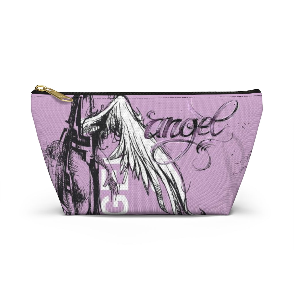 Angel Wing Cosmetic Pouch w T-bottom, Accessory Pouch, Purple