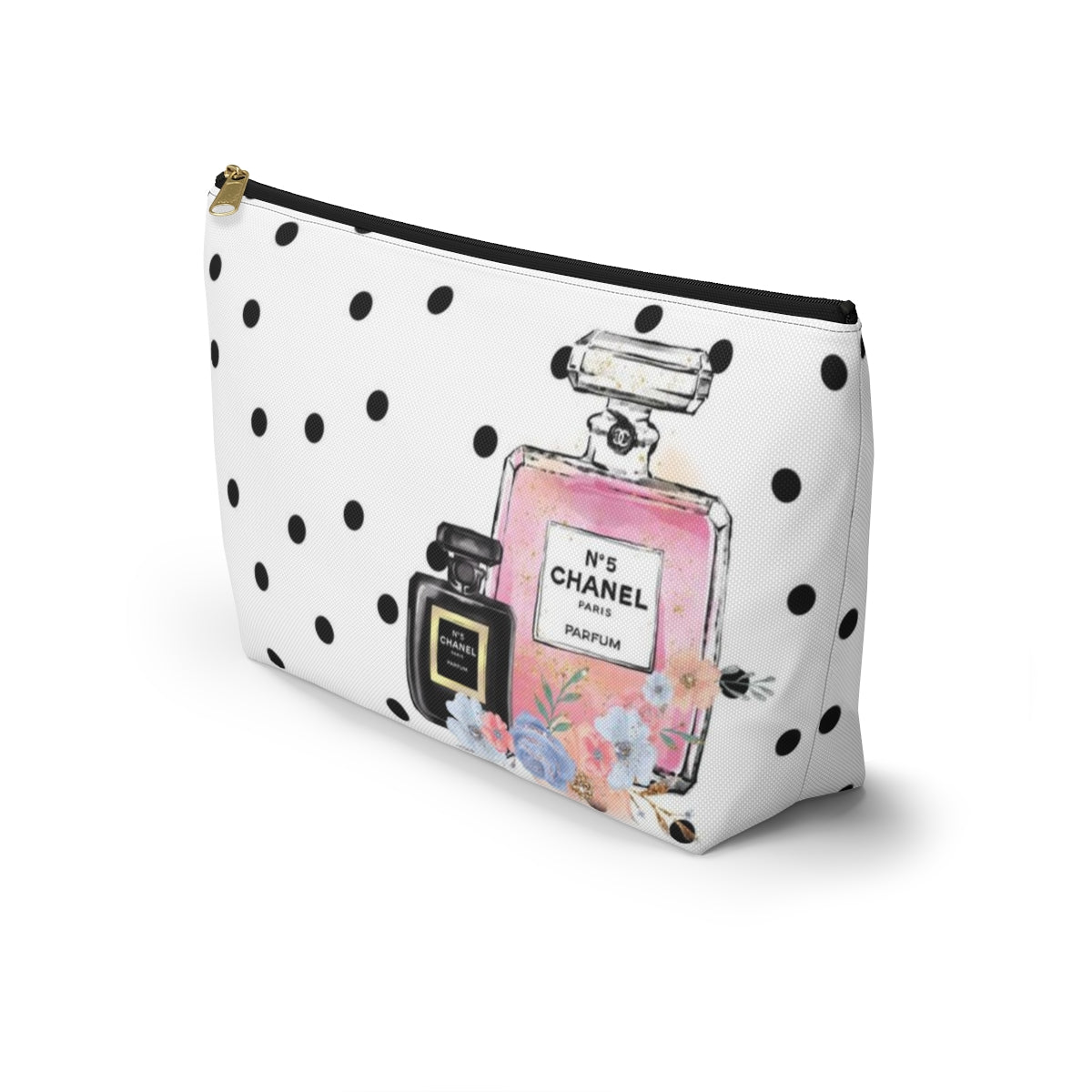 Personalized Perfume Cosmetic Pouch w T-bottom, Accessory Pouch, Perfume Bottle Polka Dot