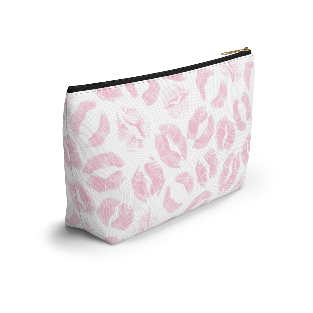 Lip Print Pouch w T-bottom, Accessory Pouch - Pink Kiss