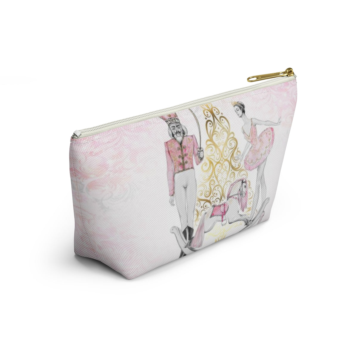 Personalized Nutcracker Ballet Cosmetic Pouch w T-bottom, Accessory Pouch, Pink and Gold