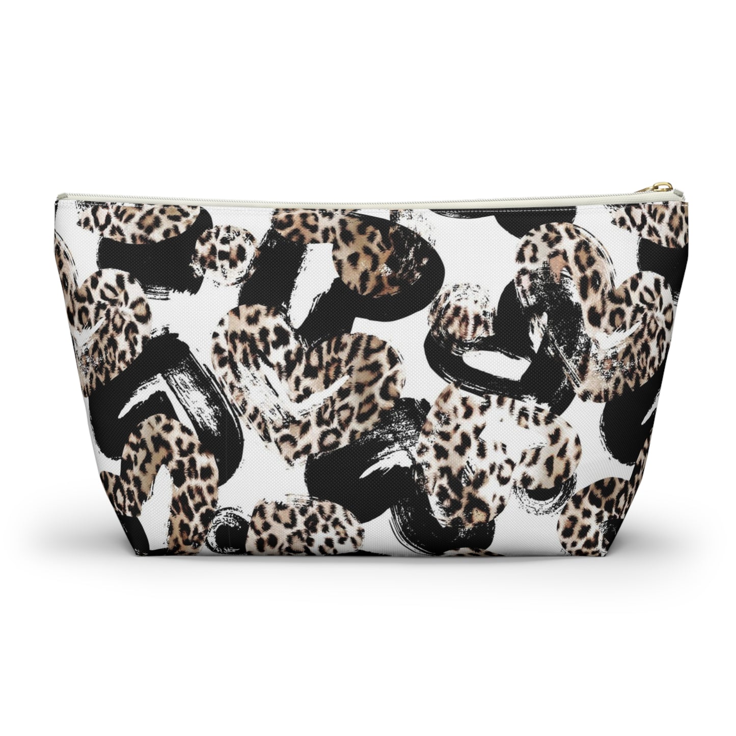 Personalized Leopard Hearts Cosmetic Pouch w T-bottom, Accessory Pouch