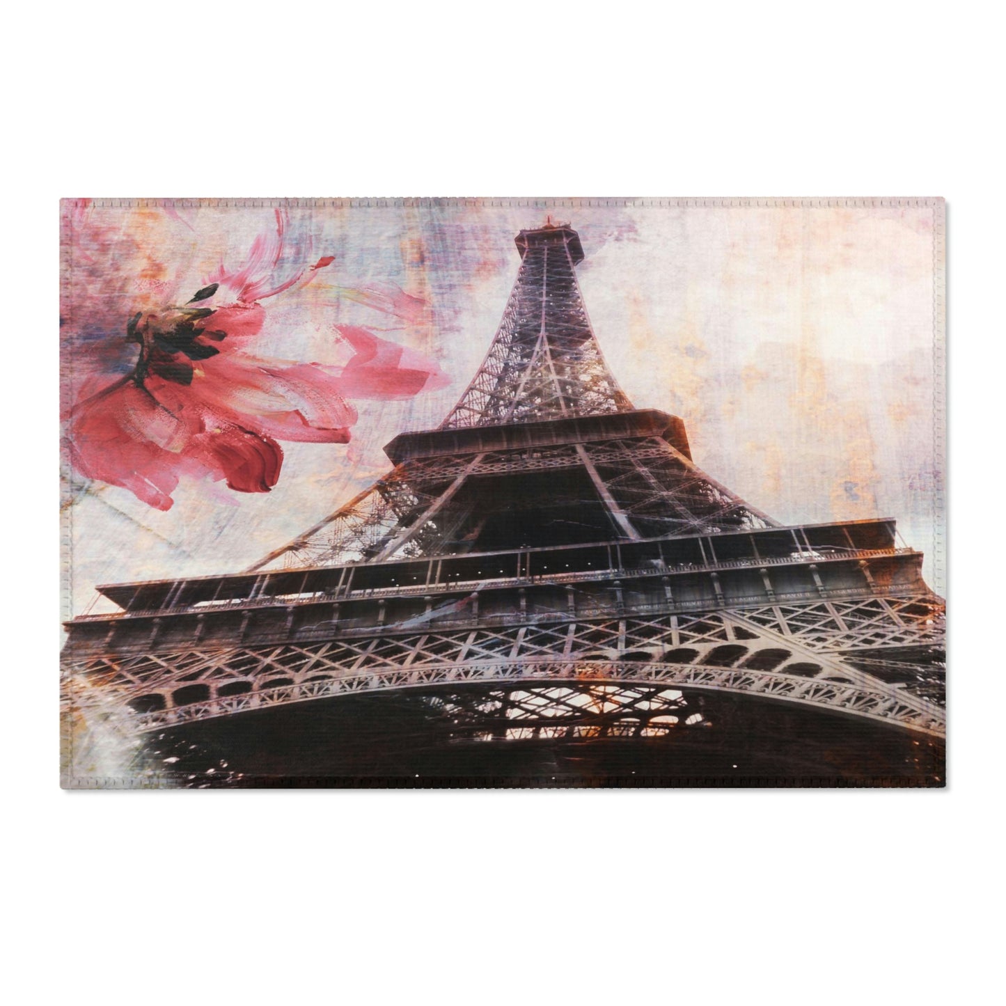 Eiffel Tower Area Rug - Abstract Paris Red Flower Floor Mat - Custom Designer Area Rug