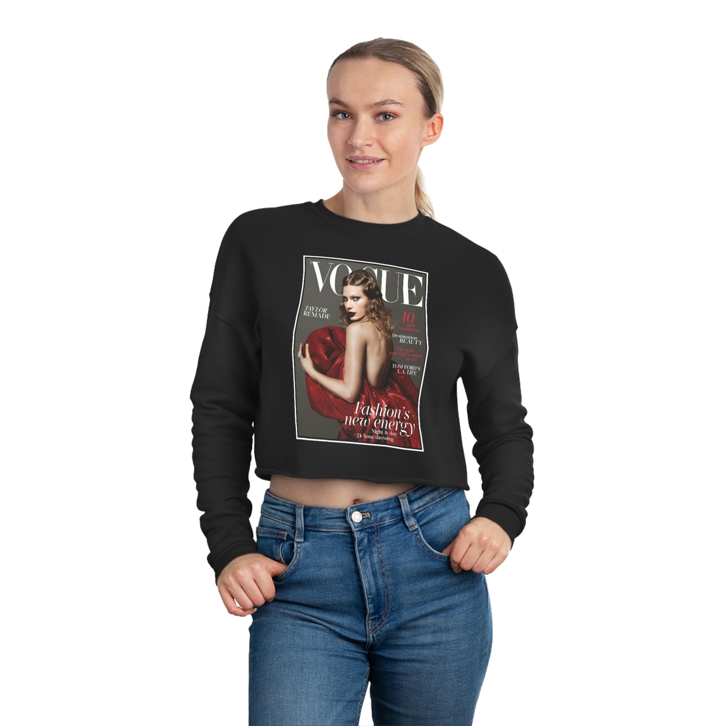 Taylor Swift Vogue Cover Crop Sweatshirt, Cropped Pullover, Crop Fleece, Crop Top - BLACK