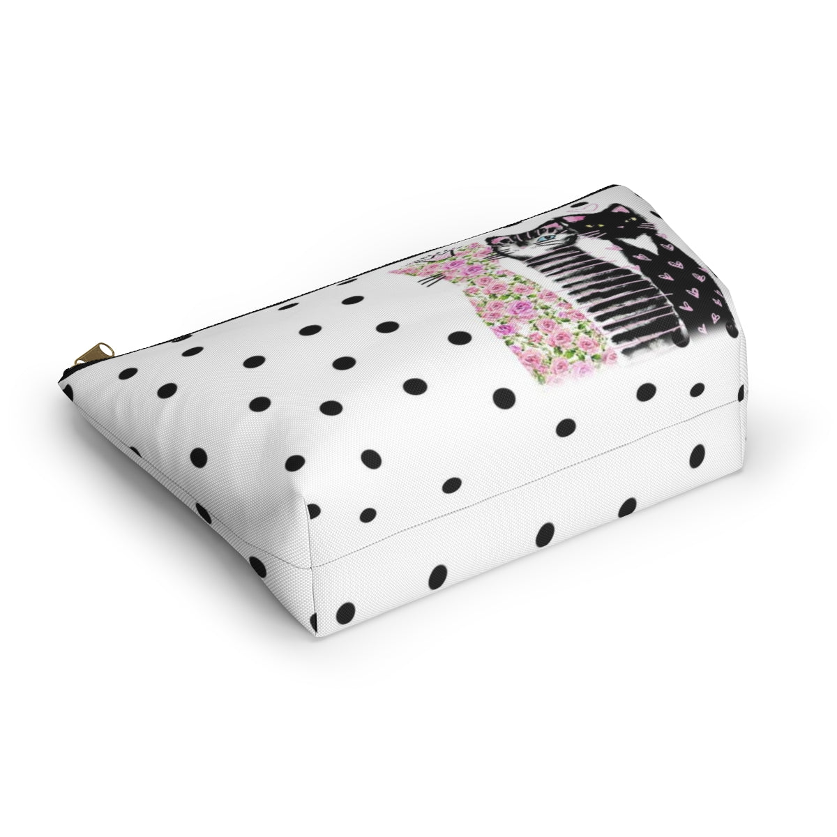 Personalized Kitty Cat Lover Cosmetic Pouch w T-bottom, Accessory Pouch, Cats Polka Dot