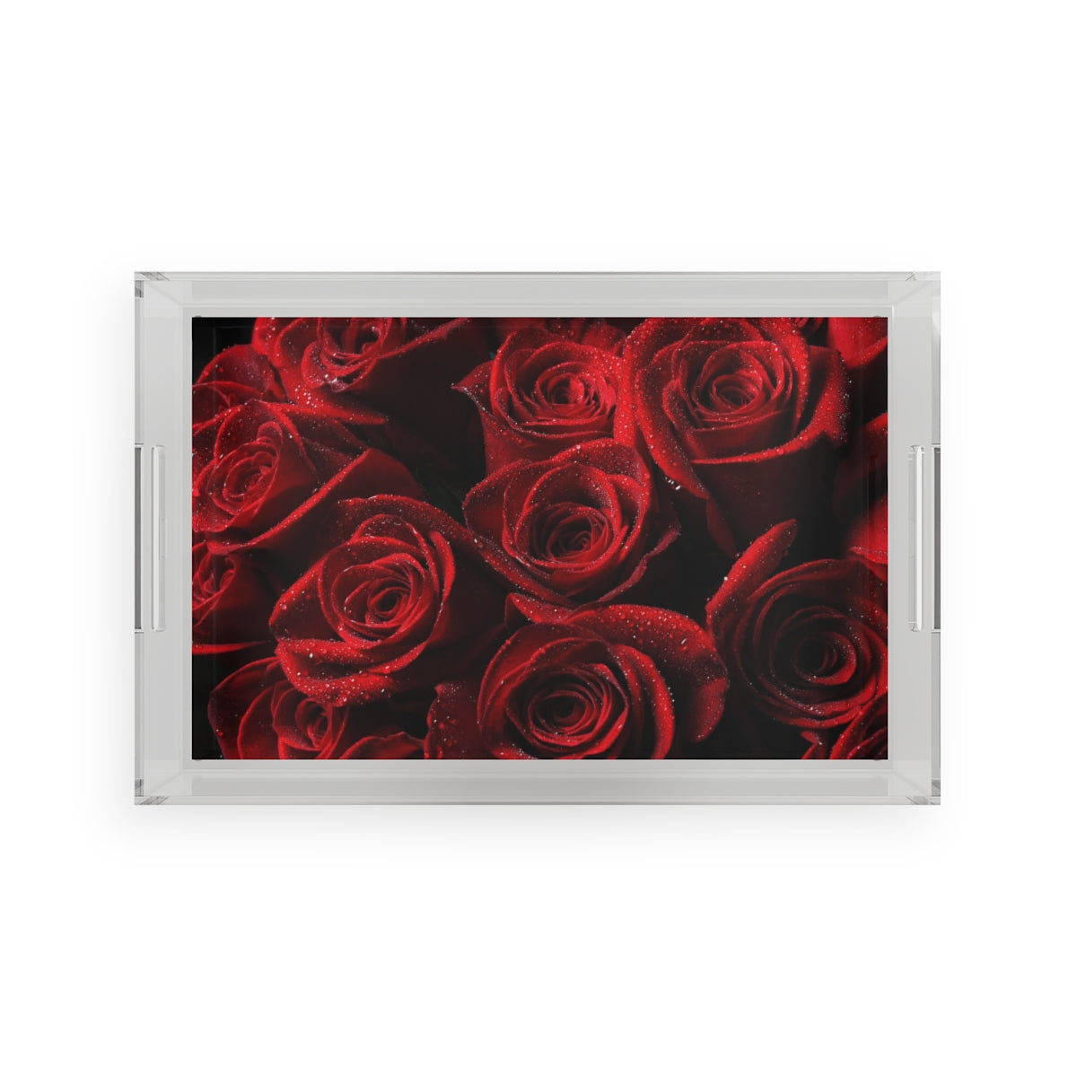 Personalized Red Rose Acrylic Serving Tray, Leopard Print and Dew on Red Roses