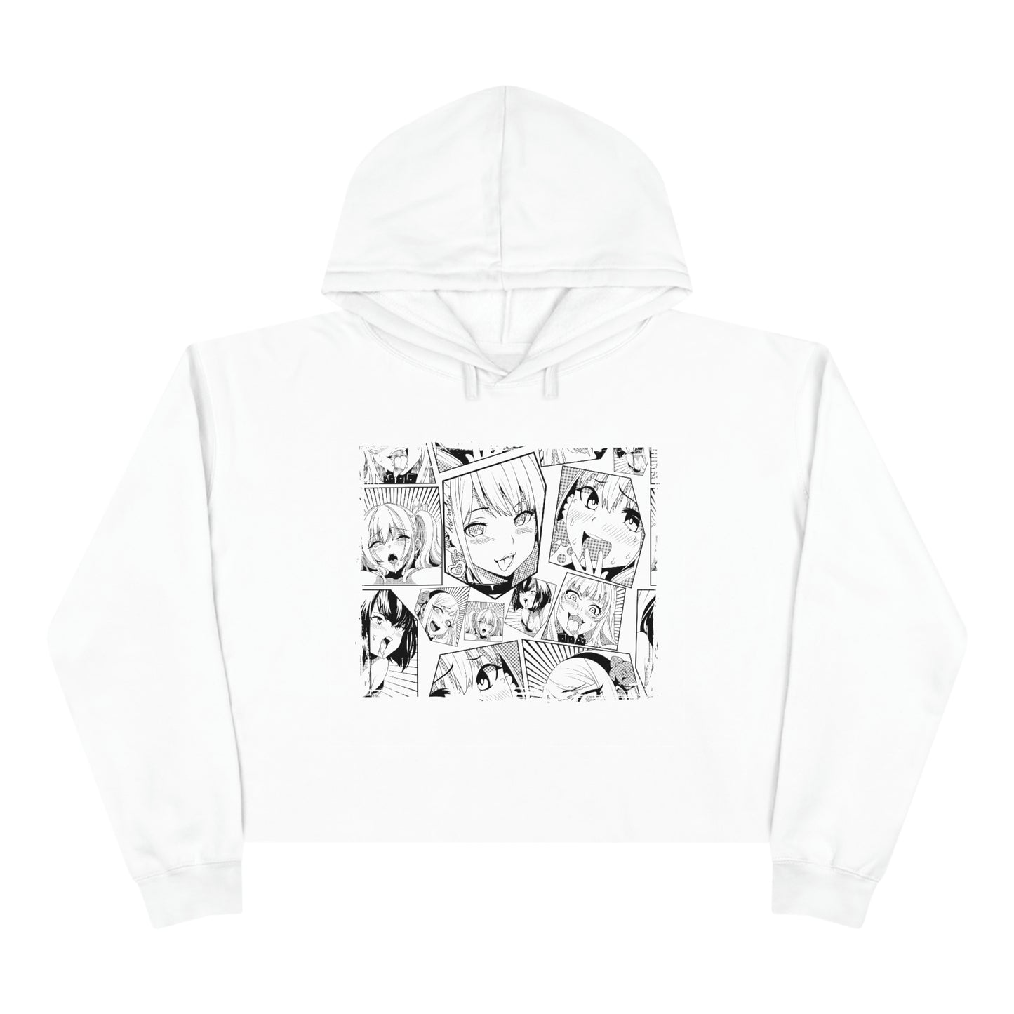 Anime Crop Hoodie, Cropped Pullover, Crop Sweatshirt, Crop Top - Black and White Anime Girl - Personalized Hoodie