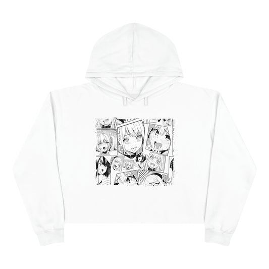 Anime Crop Hoodie, Cropped Pullover, Crop Sweatshirt, Crop Top - Black and White Anime Girl - Personalized Hoodie