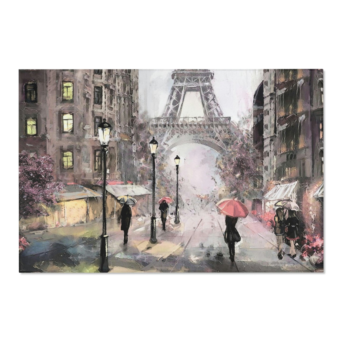 Eiffel Tower Area Rug - Abstract Paris Painting Peach Umbrella Floor Mat - Custom Designer Area Rug