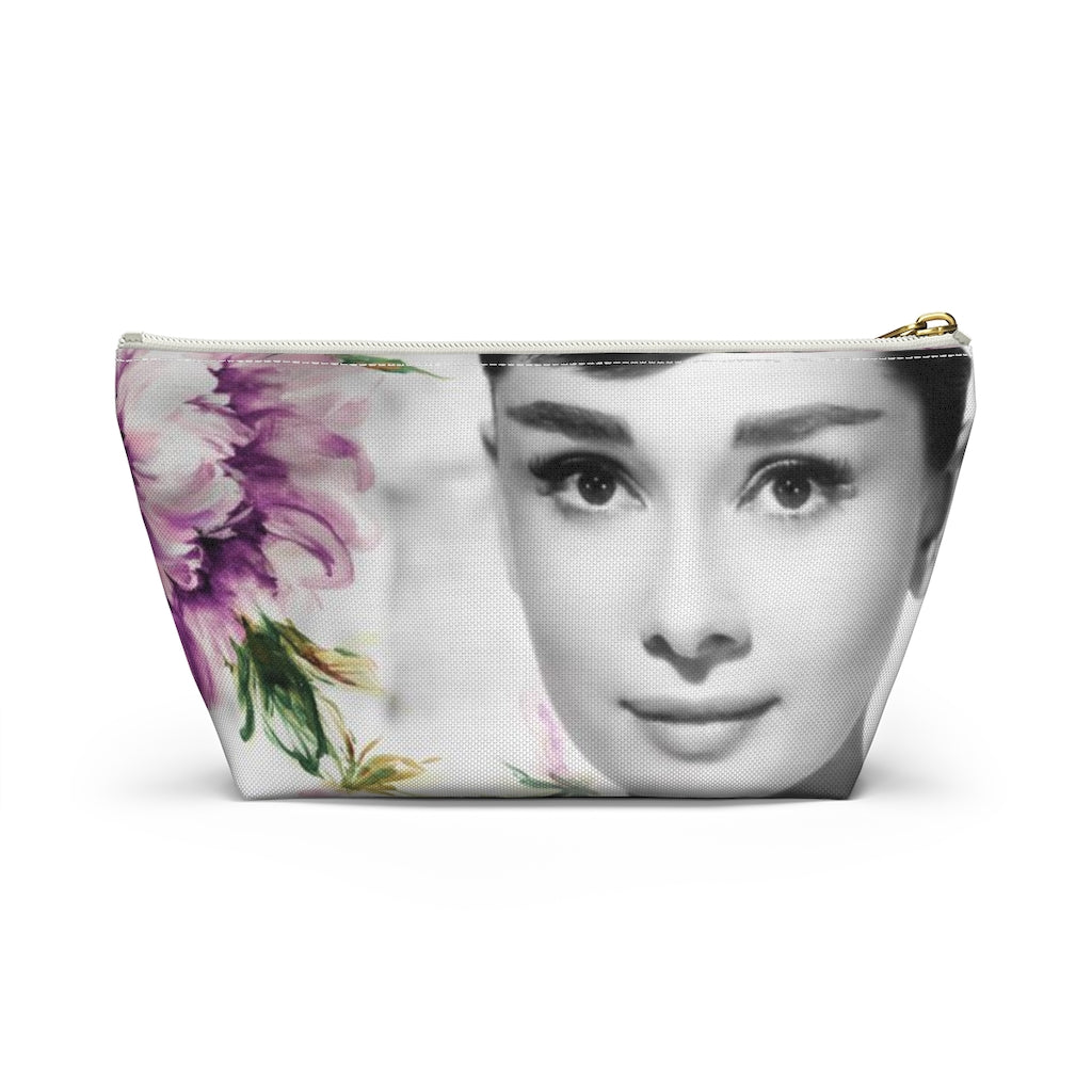 Audrey Flower Cosmetic Pouch w T-bottom, Accessory Pouch, Purple