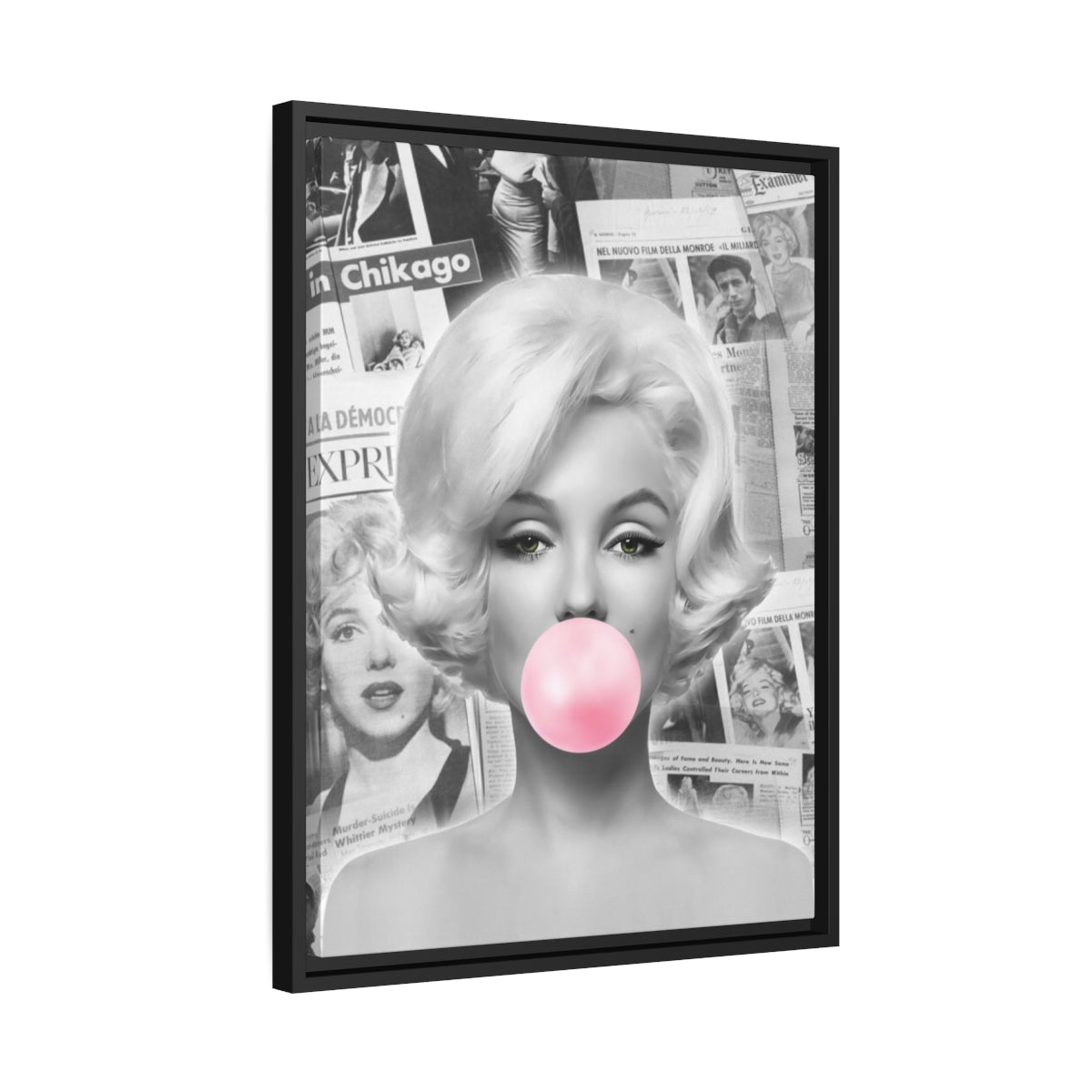 Marilyn Monroe Wall Canvas, Matte Canvas, Black Frame - International News Marilyn Bubblegum