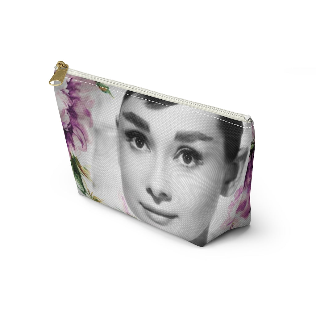 Audrey Flower Cosmetic Pouch w T-bottom, Accessory Pouch, Purple