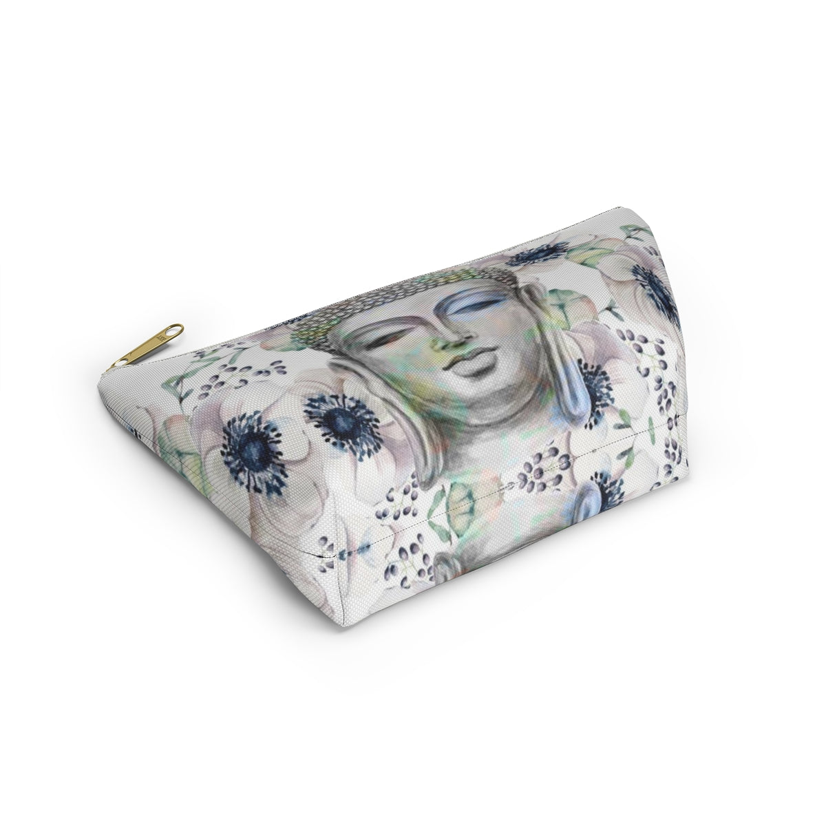 Buddha Cosmetic Pouch w T-bottom, Accessory Pouch - Buddha Flower