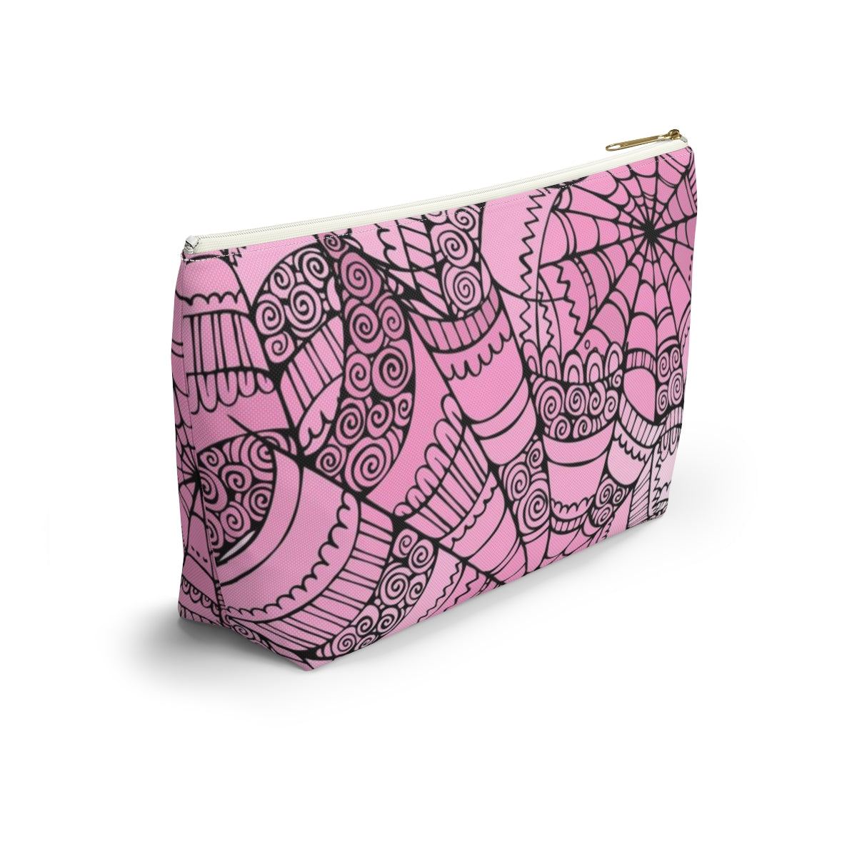 Curly Spiderweb Cosmetic Pouch w T-bottom, Accessory Pouch - Pink Bubblegum Goth Spider Web