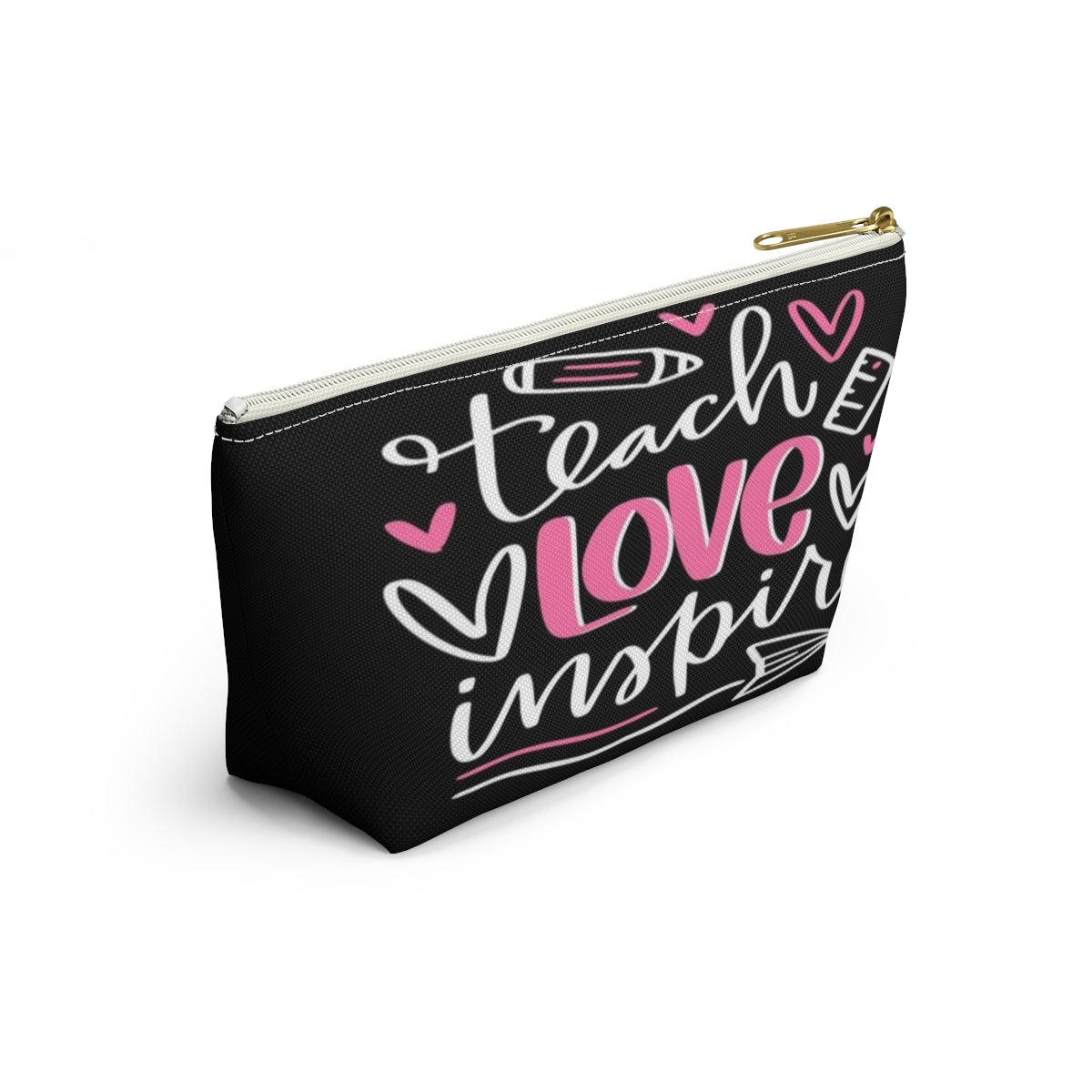 Teach Love Inspire Cosmetic Pouch w T-bottom, Accessory Pouch, Pink