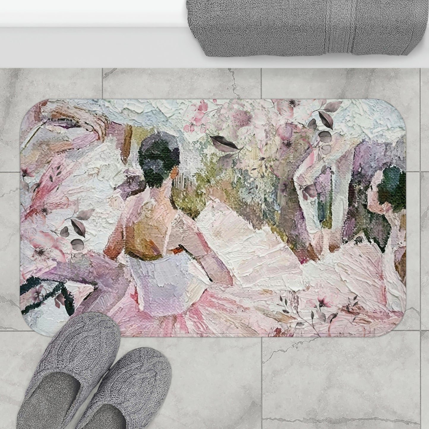 Abstract Ballet Bath Mat - Pink Ballerina Floor Mat - Abstract Oil Painting Tutu Bathroom Shower Mat