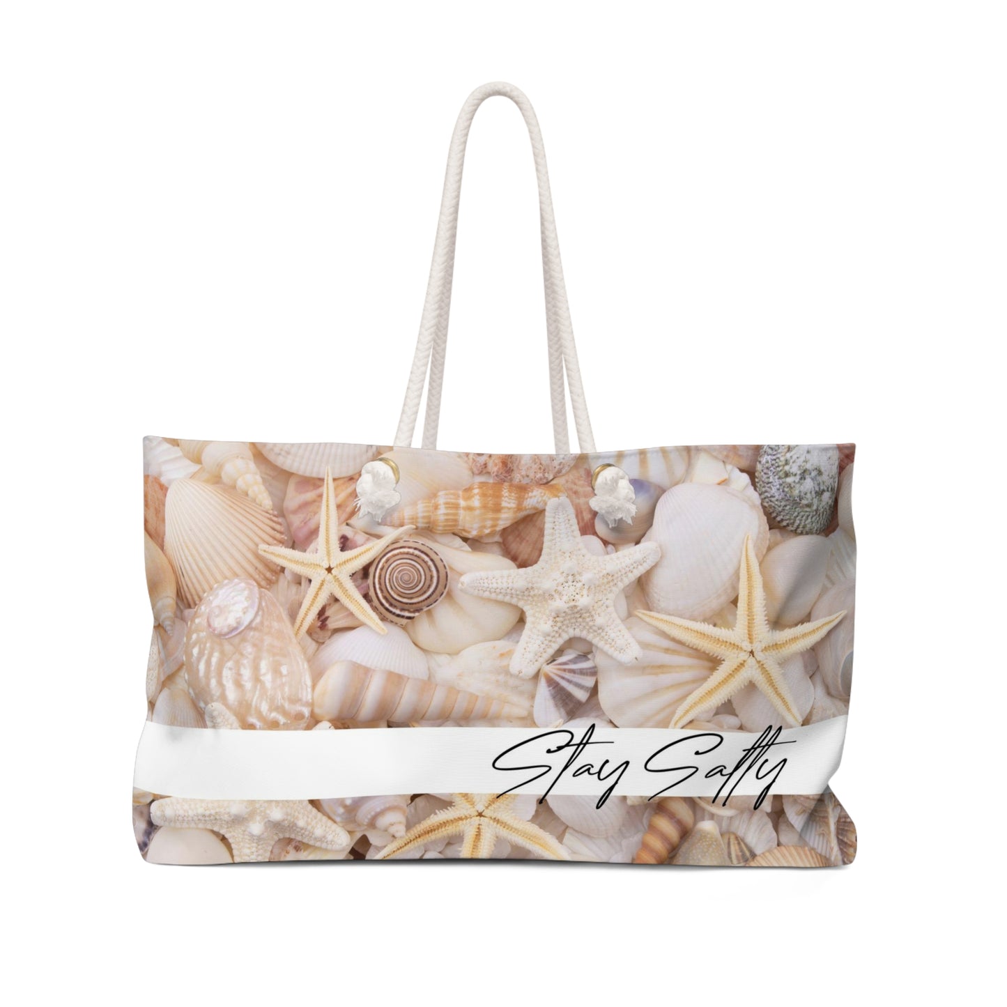 Stay Salty Seashell Beach Bag - Weekender Bag, Rope Tote - Sea shell Pattern Tote