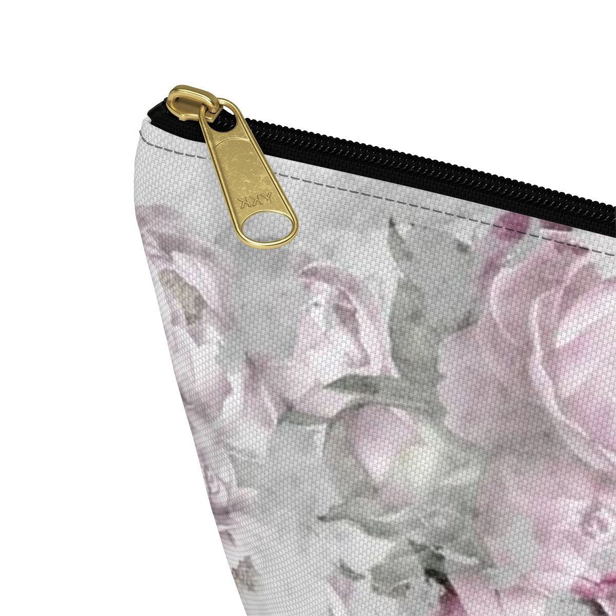 Peony Cosmetic Pouch w T-bottom, Accessory Pouch, Antiqued Pink and Grey