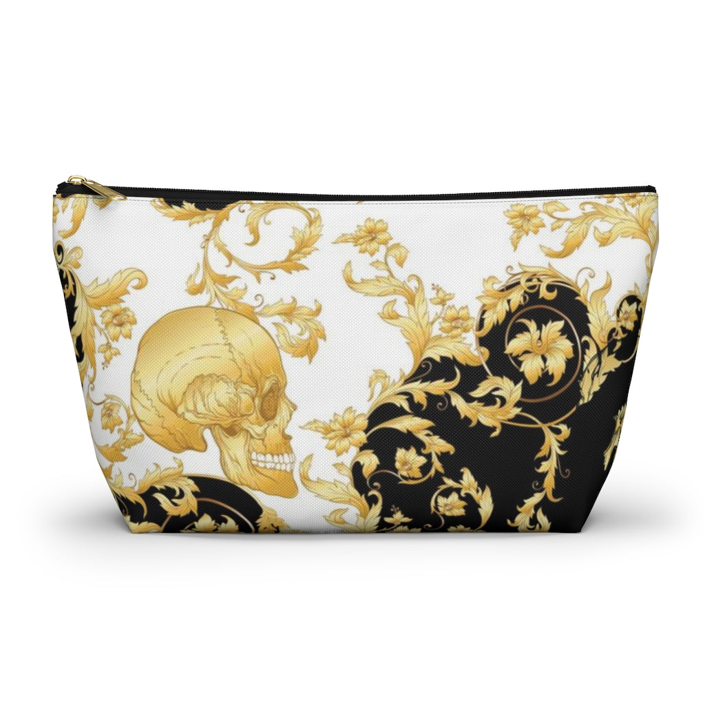 Gilded Skull Cosmetic Pouch w T-bottom, Accessory Pouch