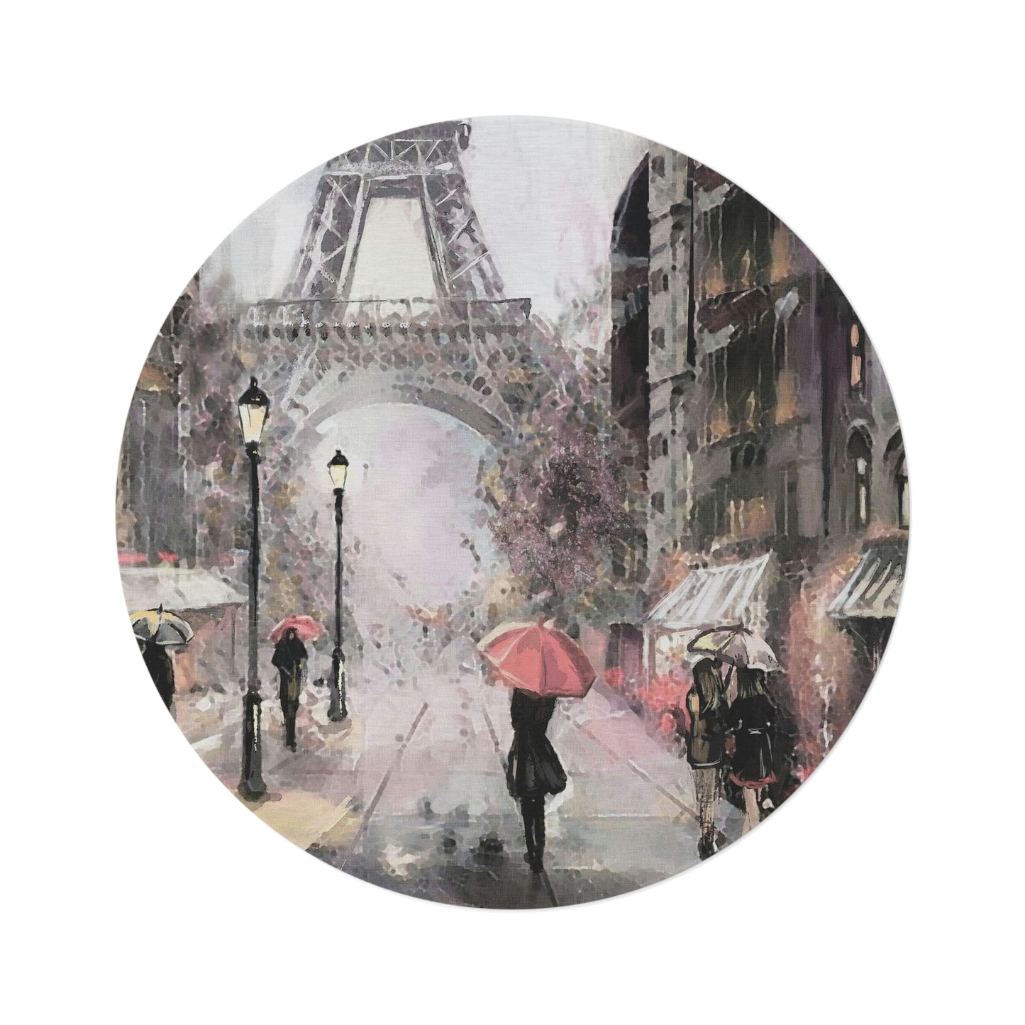 Eiffel Tower in Paris Round Chenille Round Rug - 60 Inch Floor Mat - Custom and Personalized Rug - Abstract Peach Umbrella