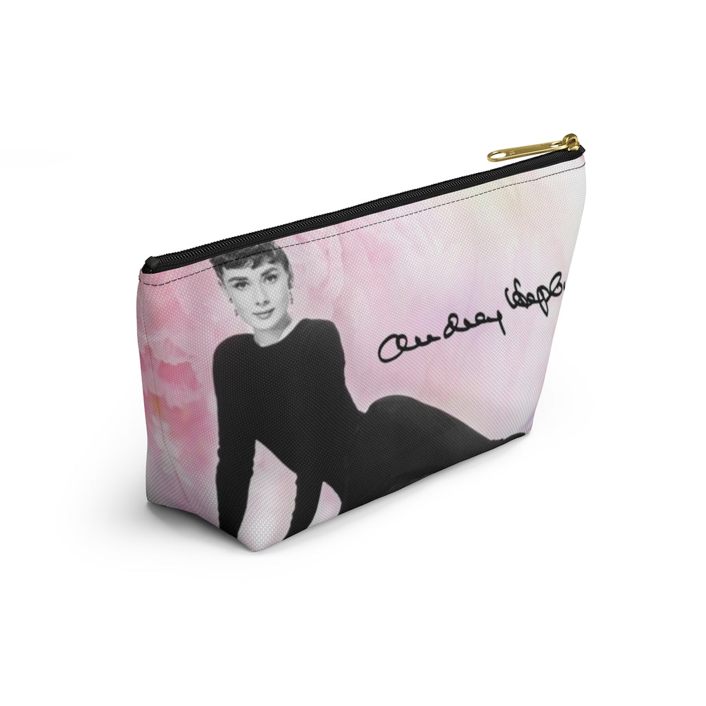 Audrey Hepburn Signature Cosmetic Pouch w T-bottom, Accessory Pouch, Pink