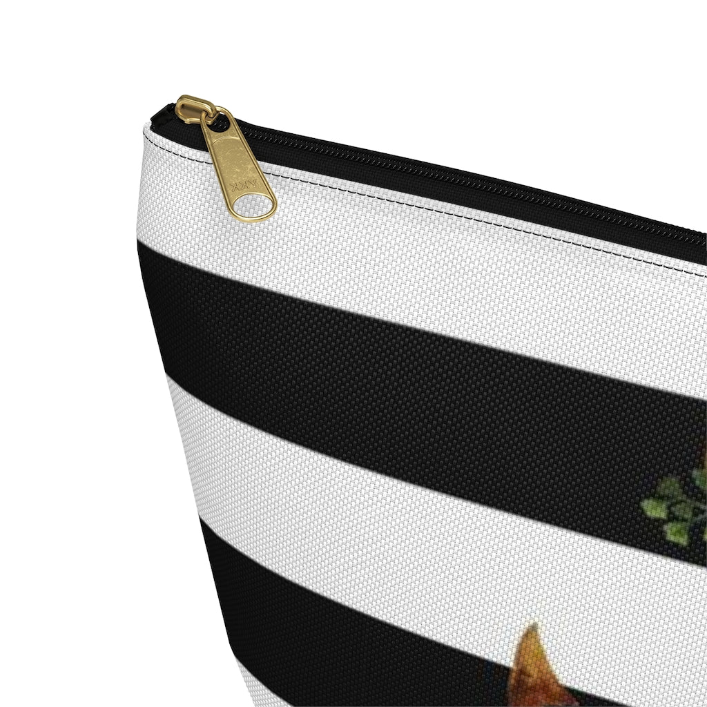 Nautical Cosmetic Pouch w T-bottom, Accessory Pouch, Anchor Flower Stripe