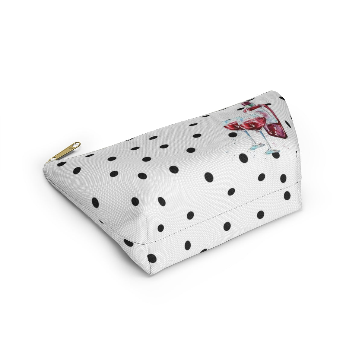 Personalized Wine Cosmetic Pouch w T-bottom, Accessory Pouch, Red Wine for Two Polka Dot