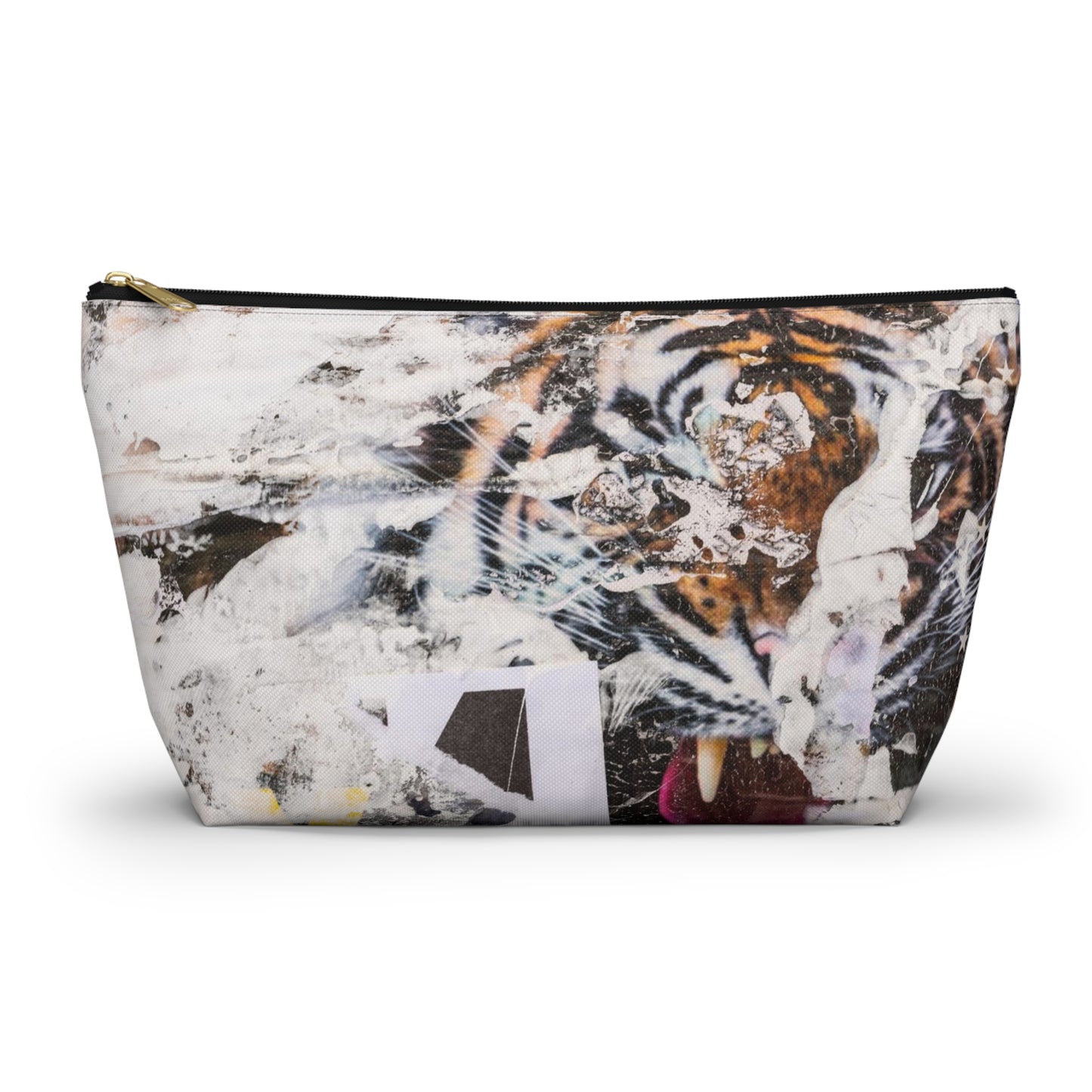 Urban Street Art Cosmetic Pouch w T-bottom, Accessory Pouch - Torn Poster Street Art Makeup Bag - Tiger Bag 4