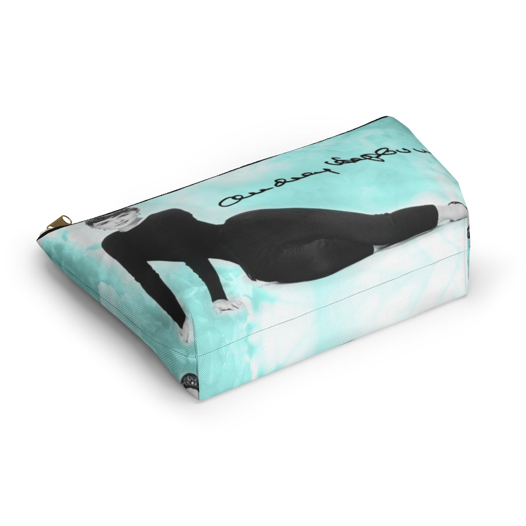 Audrey Hepburn Signature Cosmetic Pouch w T-bottom, Accessory Pouch, Blue Green