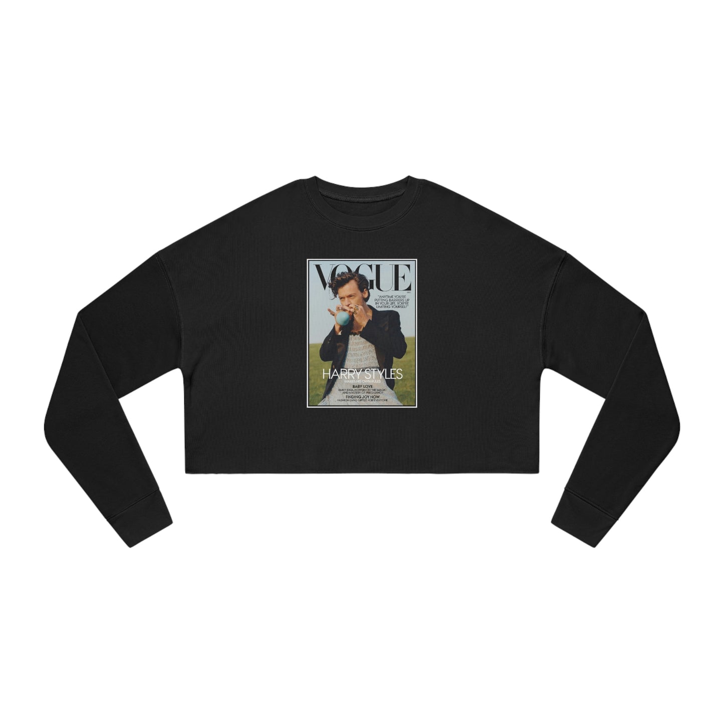 Harry Styles Vogue Cover Crop Sweatshirt, Cropped Pullover, Crop Fleece, Crop Top - BLACK