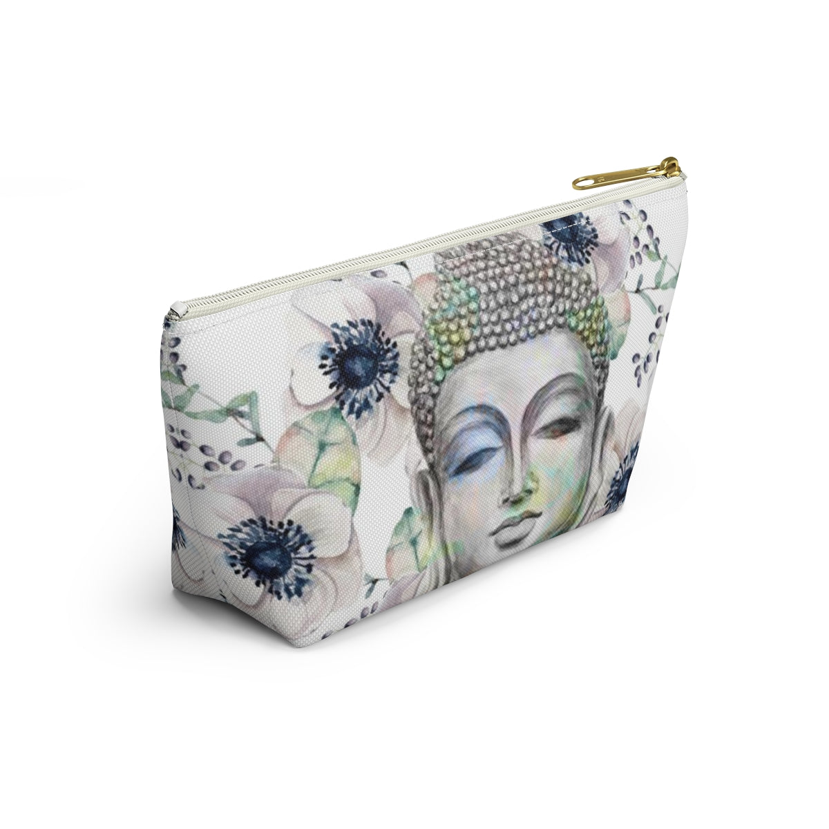 Buddha Cosmetic Pouch w T-bottom, Accessory Pouch - Buddha Flower