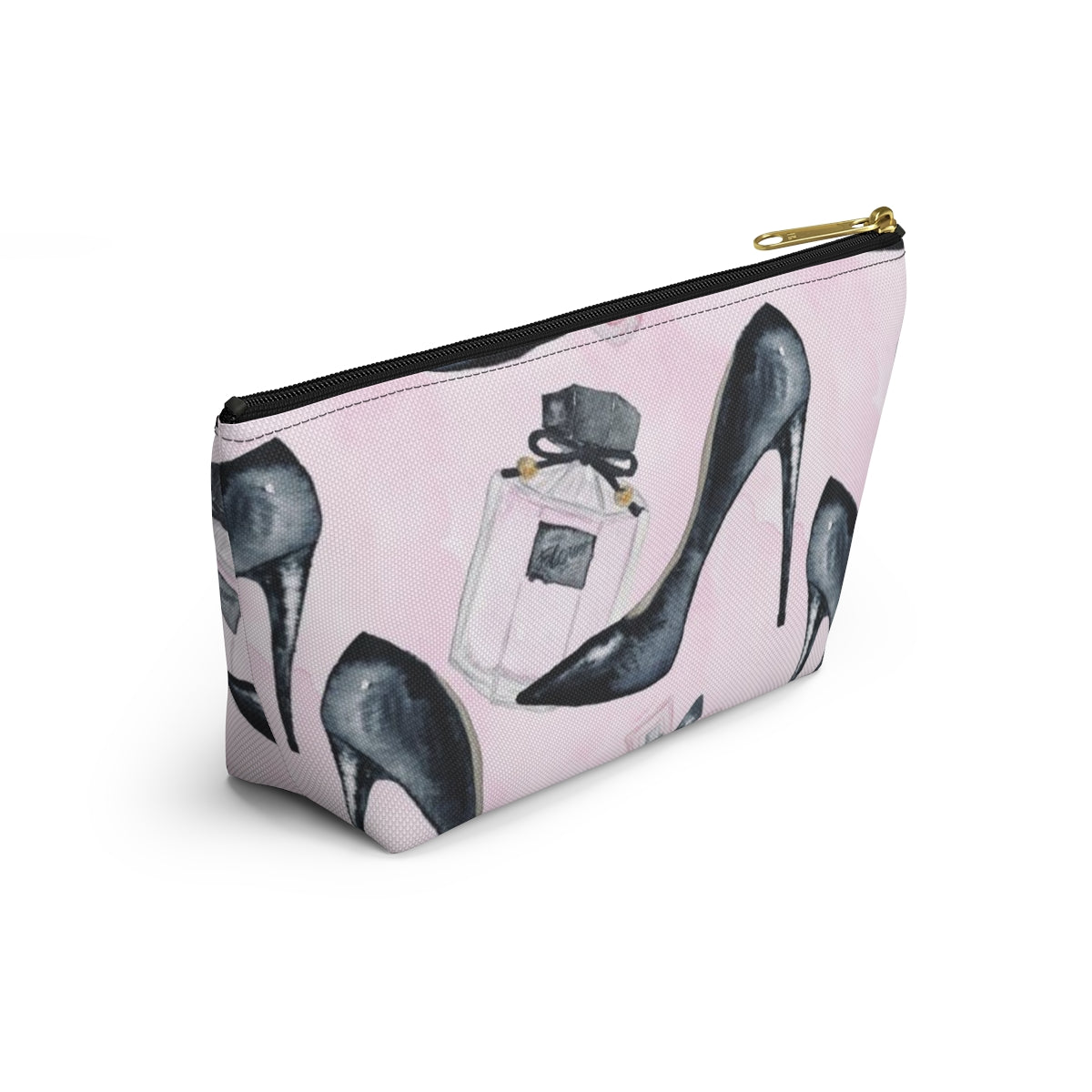 Pink Fashion Pouch w T-bottom, Accessory Pouch - Stilettos and Perfume