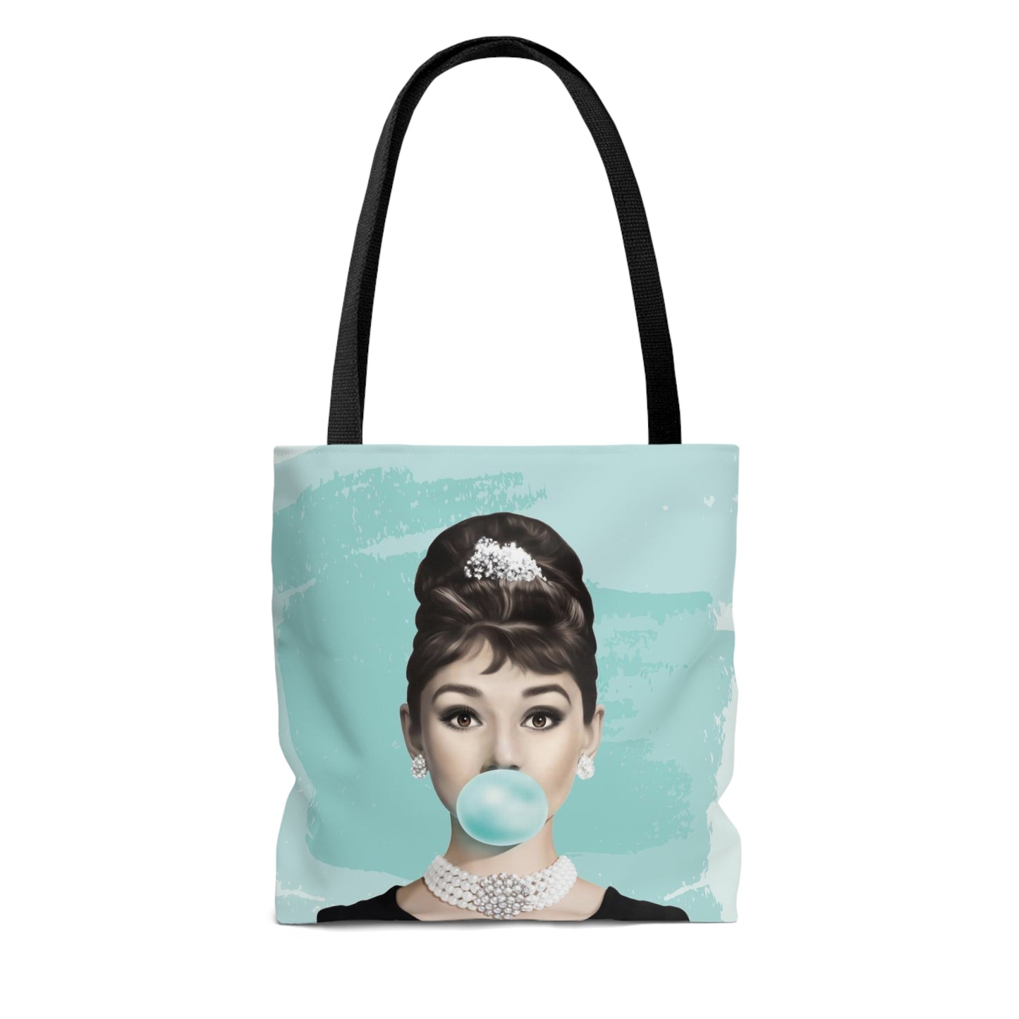 Personalized Audrey Hepburn Canvas Tote Bag, Basic Square Tote - Breakfast at Tiffany Inspired, Paris Blue Audrey Hepburn Bubblegum Tote