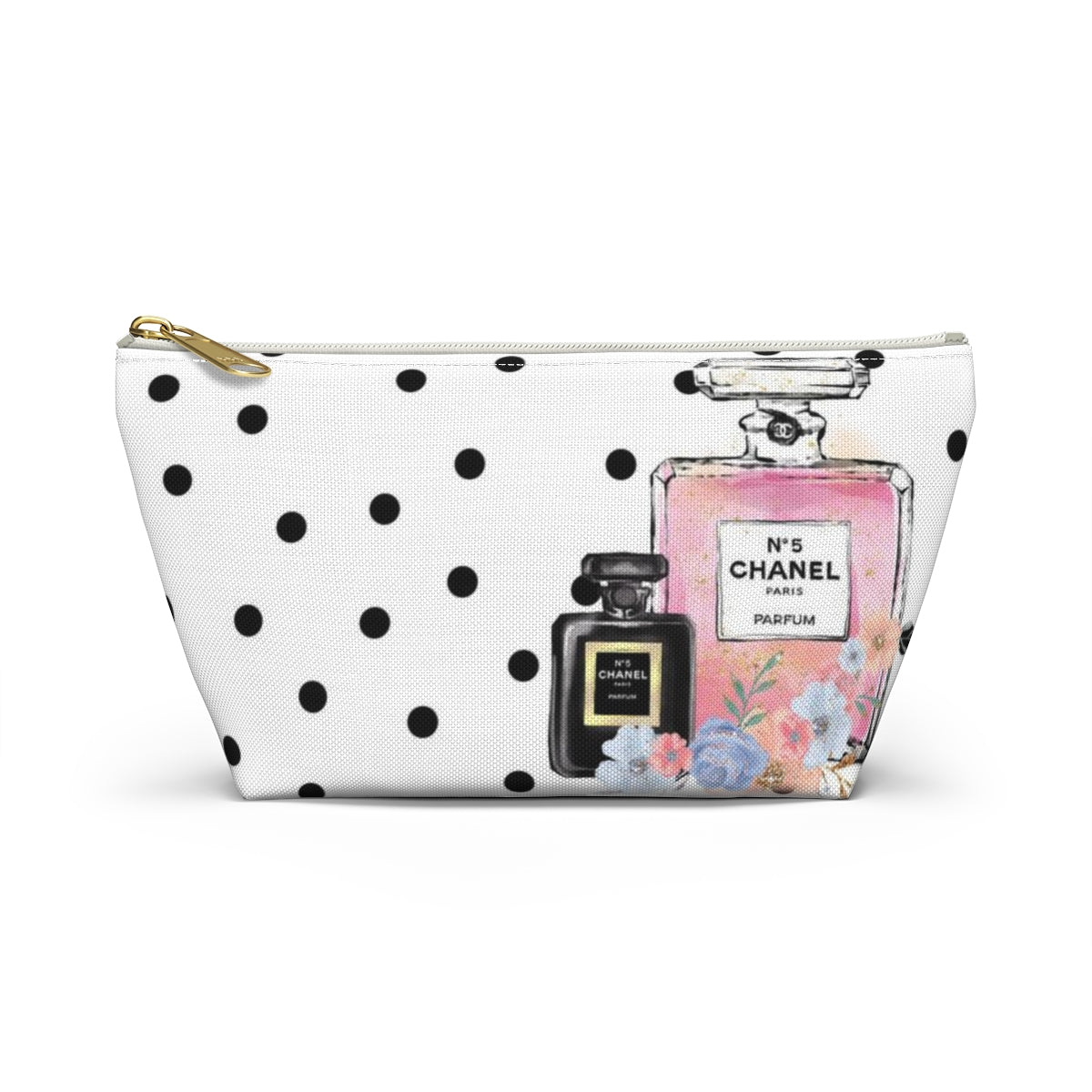 Personalized Perfume Cosmetic Pouch w T-bottom, Accessory Pouch, Perfume Bottle Polka Dot