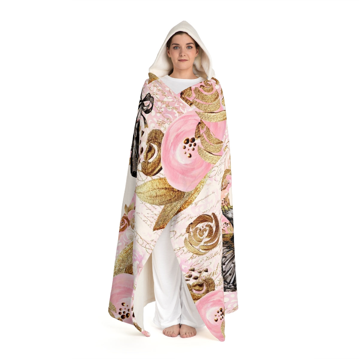 Ballet Hooded Sherpa Fleece Blanket, Hooded Shrug - Pink Rose Ballerina Black Swan