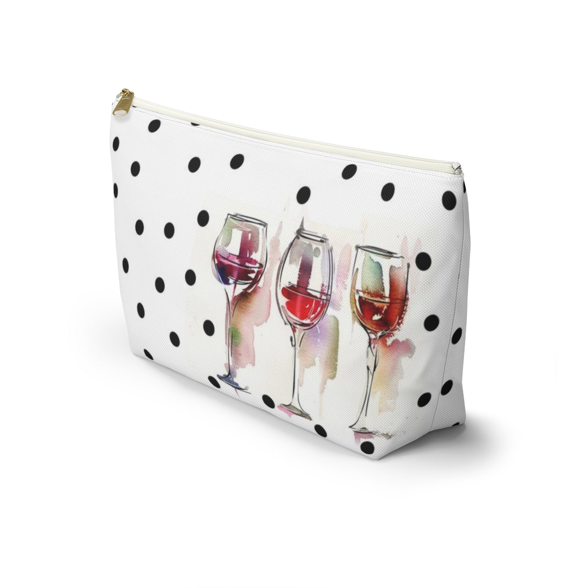 Personalized Wine Lovers Cosmetic Pouch w T-bottom, Accessory Pouch, Wine Glass Polka Dot