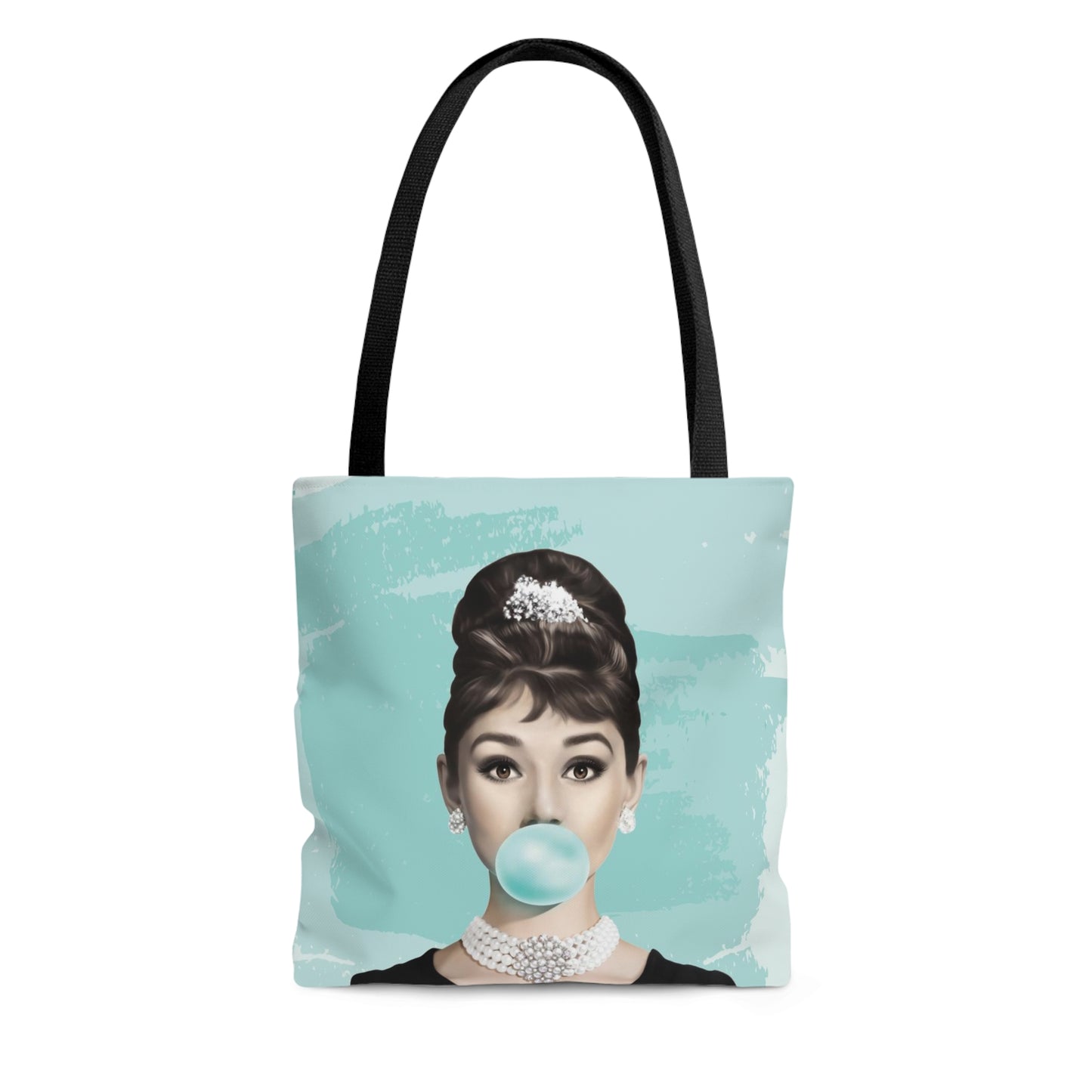 Personalized Audrey Hepburn Canvas Tote Bag, Basic Square Tote - Breakfast at Tiffany Inspired, Paris Blue Audrey Hepburn Bubblegum Tote