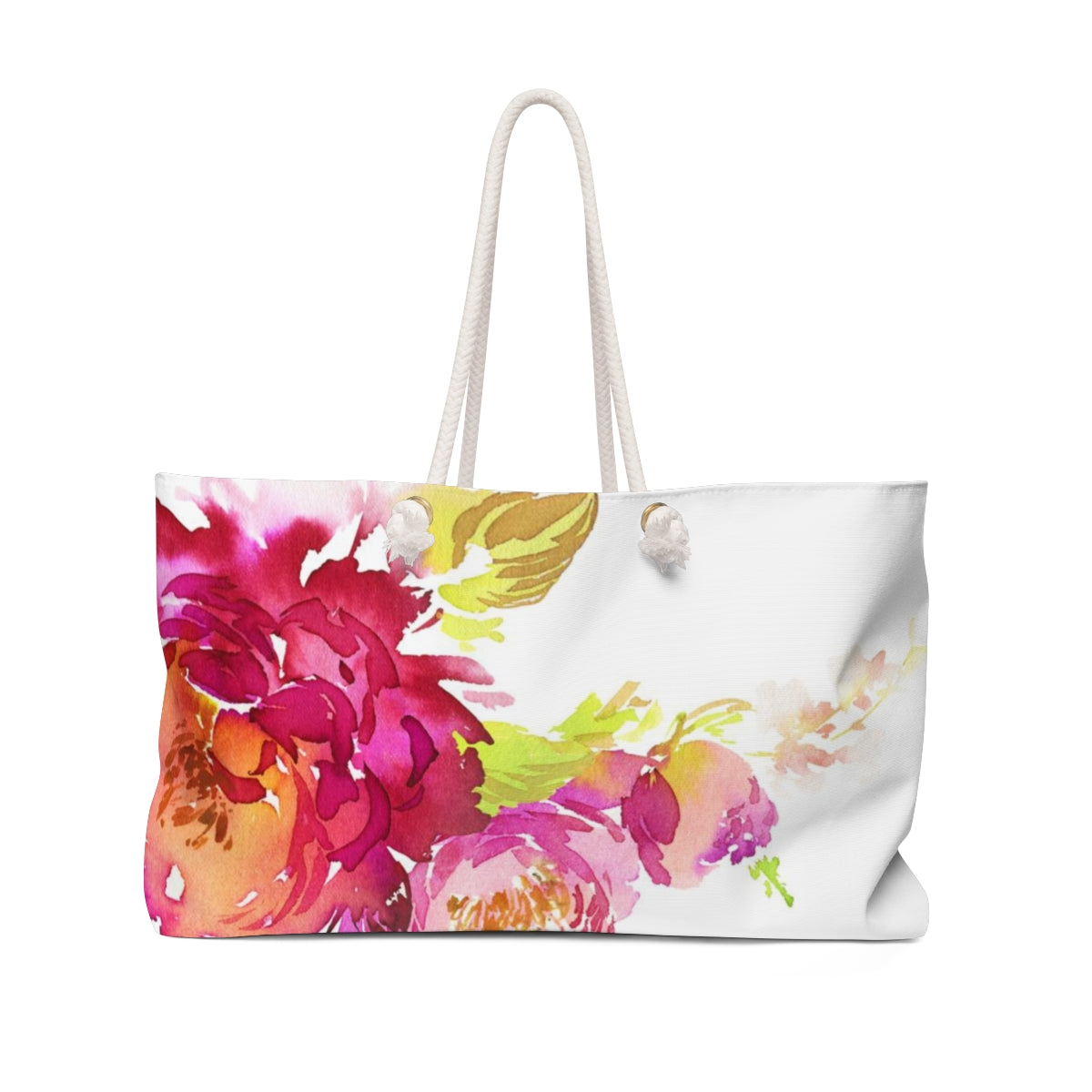 Bright Floral Tote Bag - Weekender Bag, Rope Tote, Pink