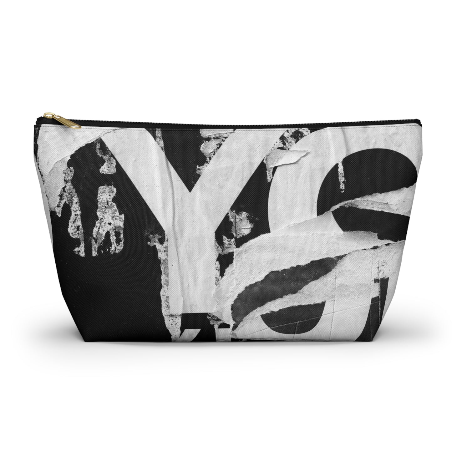 Urban Street Art Cosmetic Pouch w T-bottom, Accessory Pouch - Torn Poster Street Art Makeup Bag - Black and White YO Bag 15