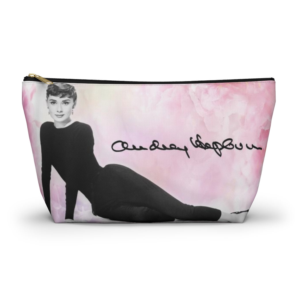 Audrey Hepburn Signature Cosmetic Pouch w T-bottom, Accessory Pouch, Pink