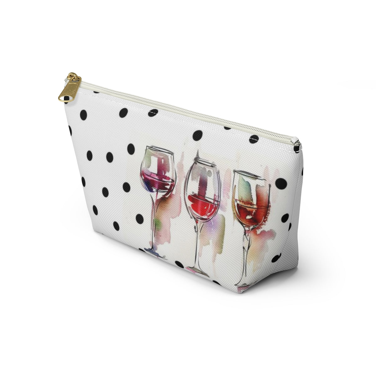 Personalized Wine Lovers Cosmetic Pouch w T-bottom, Accessory Pouch, Wine Glass Polka Dot