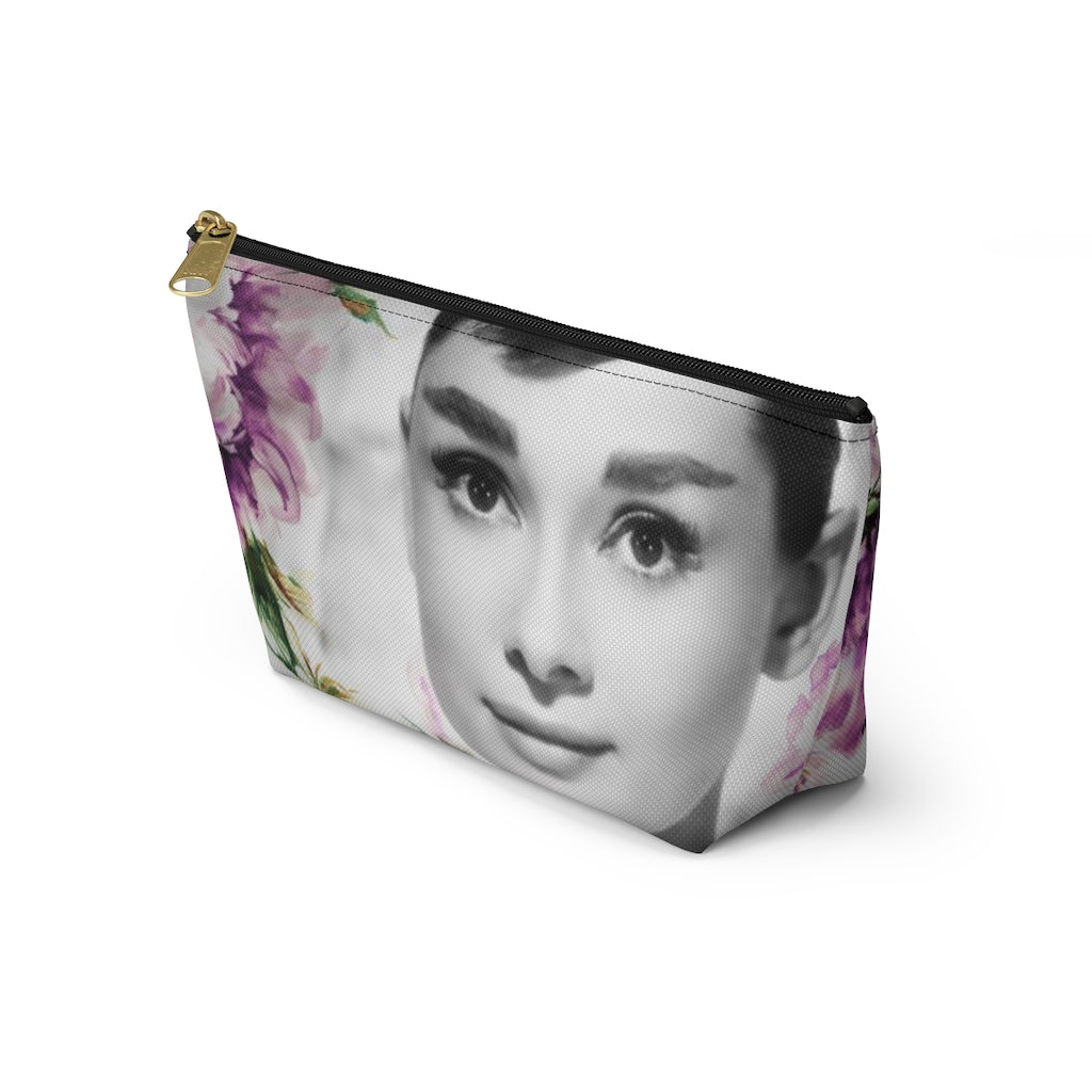 Audrey Flower Cosmetic Pouch w T-bottom, Accessory Pouch, Purple