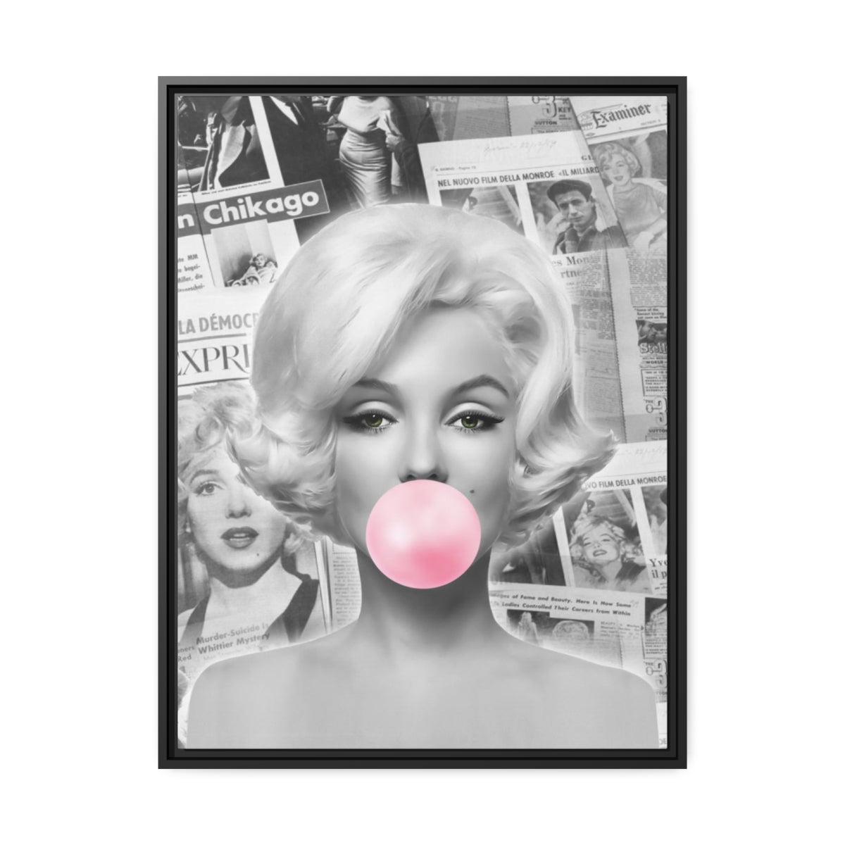 Marilyn Monroe Wall Canvas, Matte Canvas, Black Frame - International News Marilyn Bubblegum