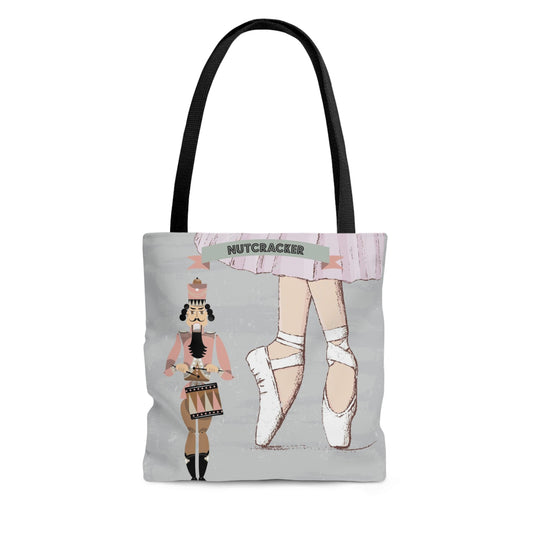 Nutcracker Ballet Canvas Tote Bag, Basic Square Tote - Grey Ballerina Nutcracker Tote